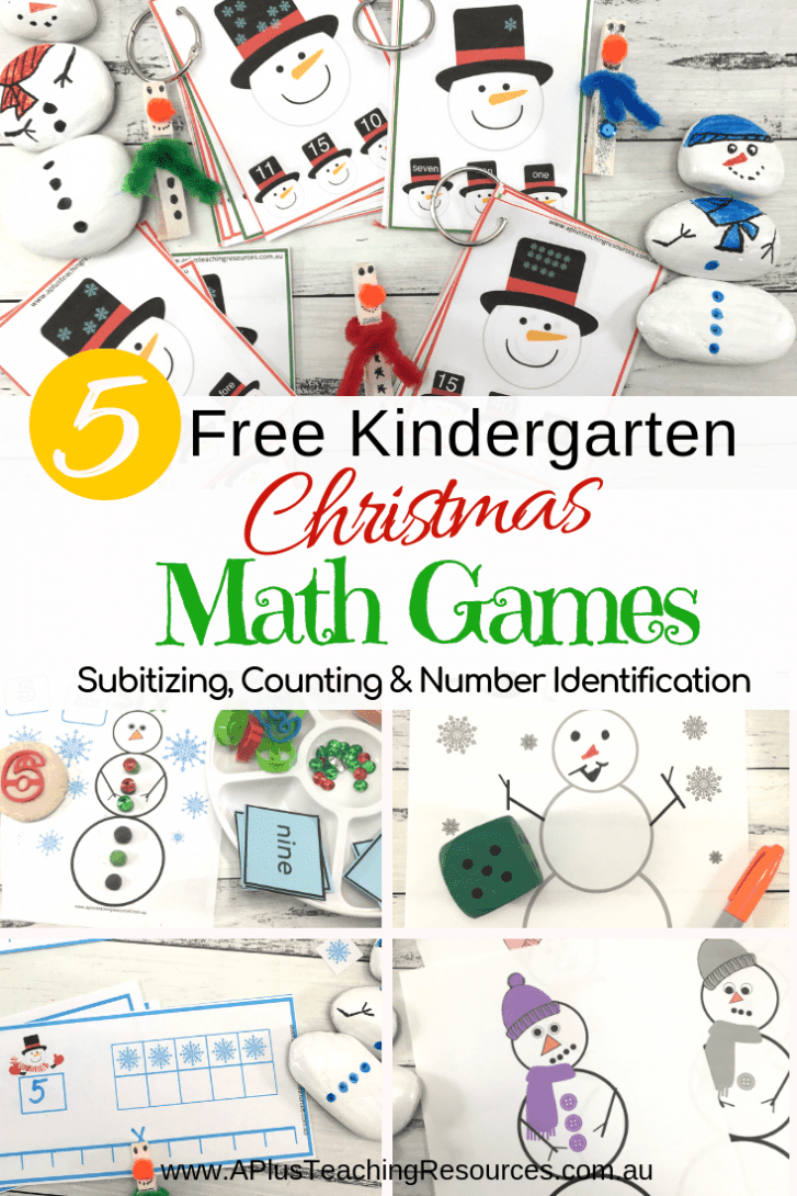 These FREE Kindergarten Snowman math games are great Christmas printables for helping kids with numbers, counting and subitizing. That's one pack for each day! Snow much fun for preschool and Kindergarten kids to practice subitizing and learning to identify numbers. Get them for FREE from our website! #numbersense #freeprintable #christma