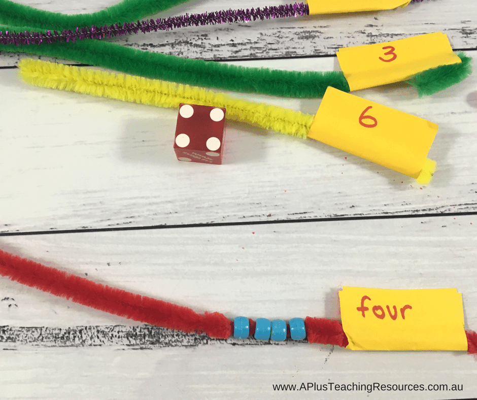 Counting beads on pipe cleaners