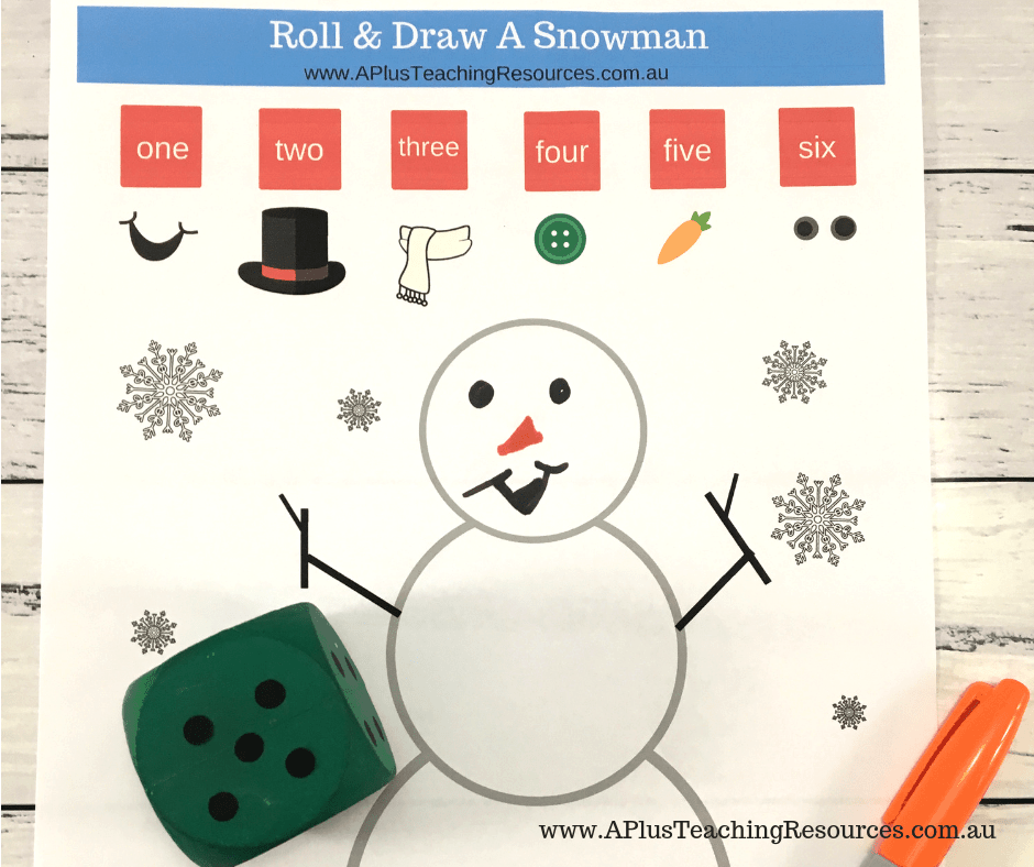 Roll and match number names snowman math game