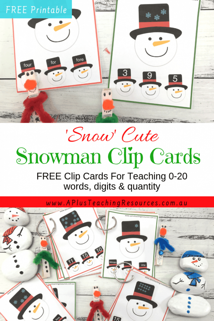 Snowman Clip Card Printable Number games