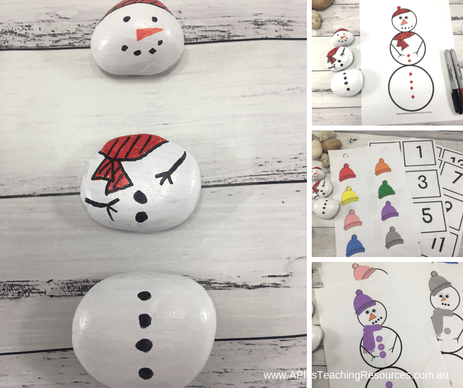 Snowman painted rock montage