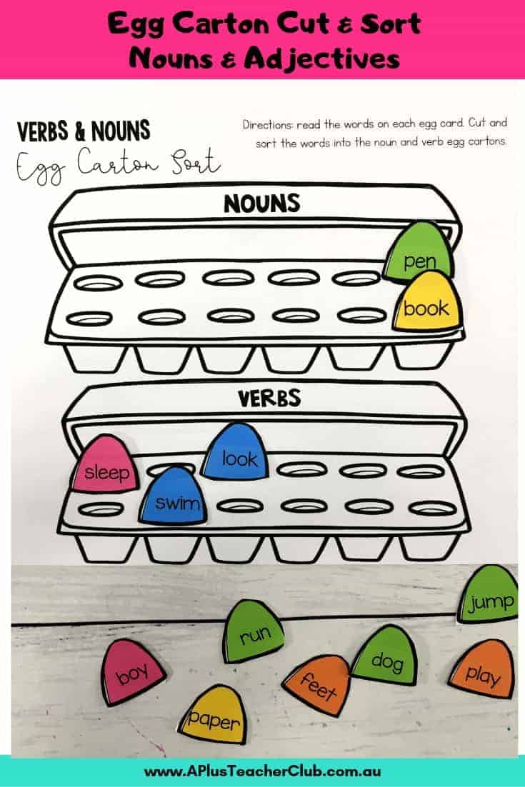 egg carton verb sorting grammar activity