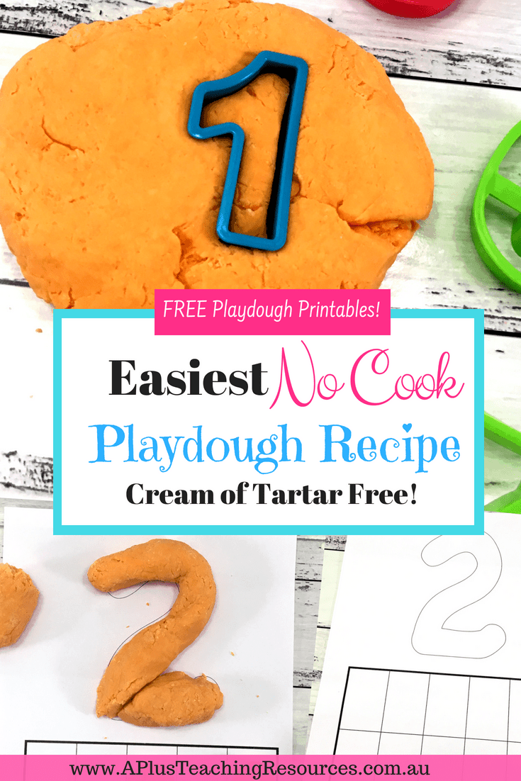 This is possibly the quickest and easiest no cook playdough recipe I have ever made! It's a real life saver and works perfectly with playdough mats! FREE Number Playdough mats 0-20 with ten frames available on website! #playdoughrecipe #teacherfreebie #kindergarten #classroomfreebies #finemotor