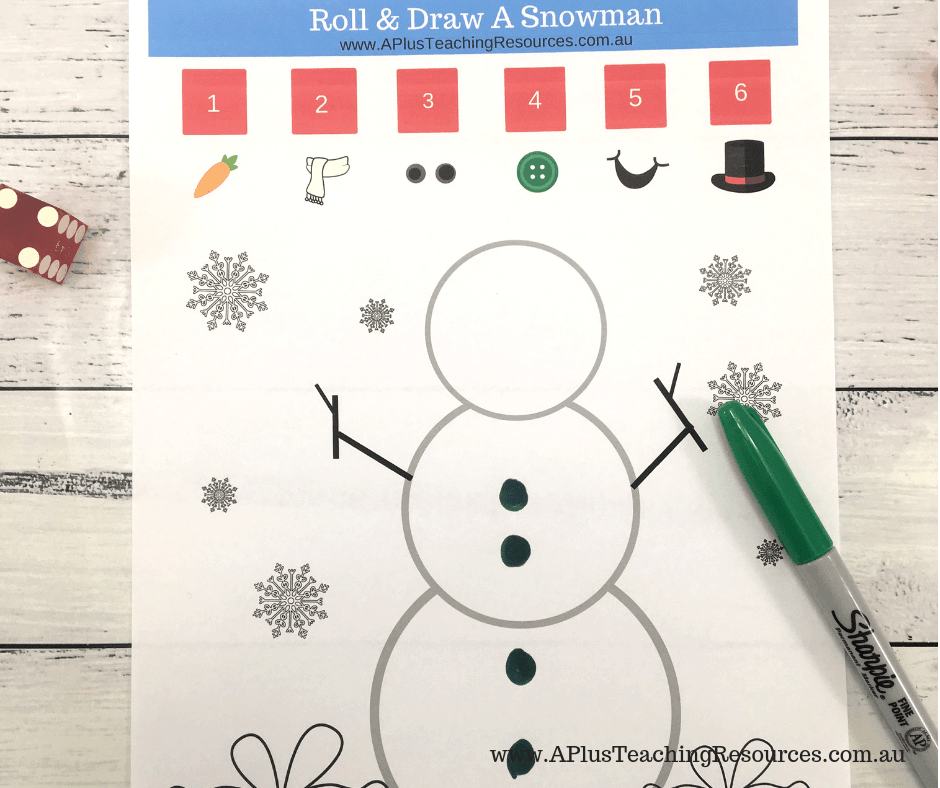 roll and recognize digits snowman math game