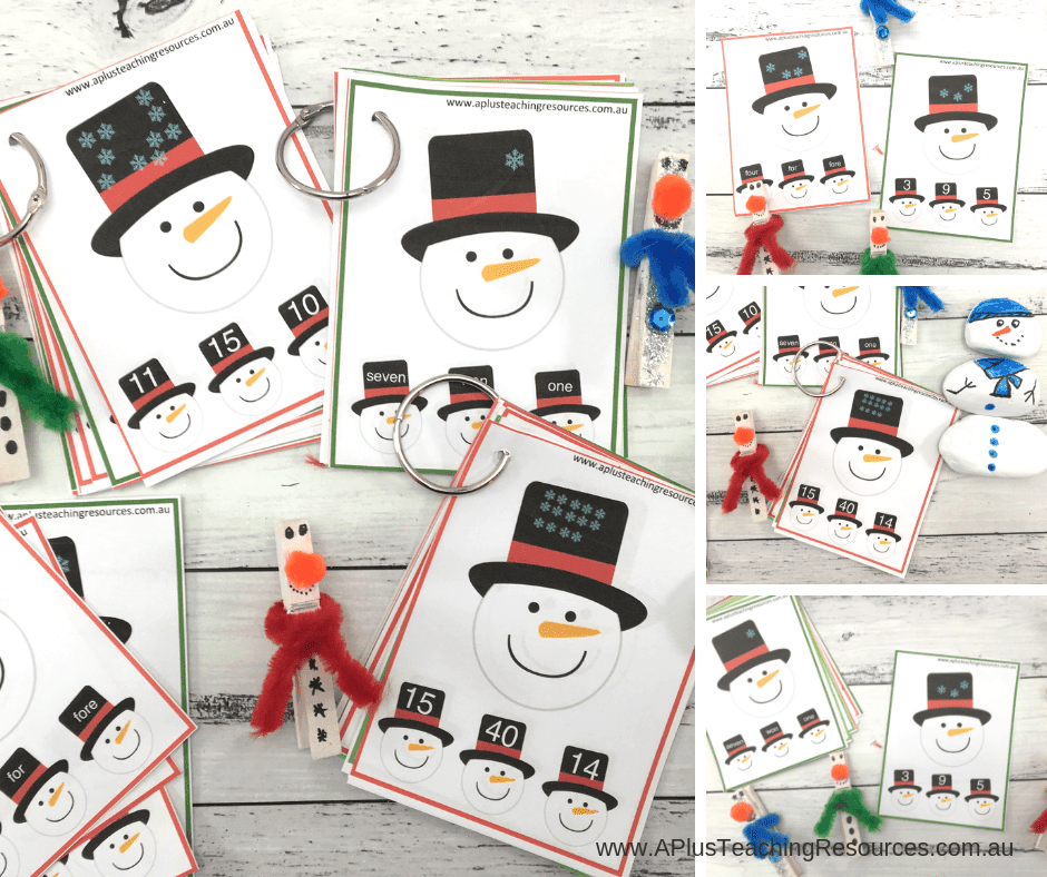 snowman clip cards math printables